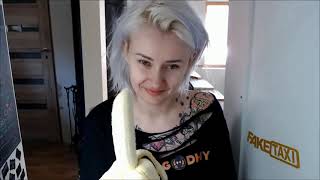 Blonde girl eats banana in 6 SECONDS Unexpected end [upl. by Zeuqirdor]