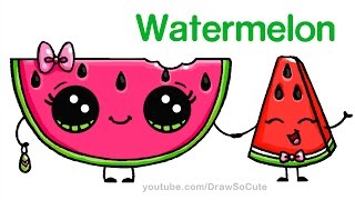 How to Draw Watermelon Easy  Cartoon Food [upl. by Annasus]