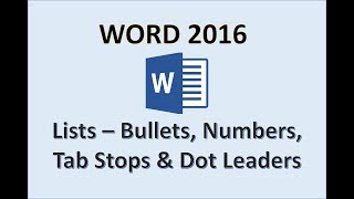 Word 2016  Bullet Points Tab Stops amp Numbering  How to Add Put Insert Use Bullets in Microsoft MS [upl. by Slemmer]