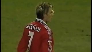 Manchester Utd v Middlesbrough 199900 BECKHAM GOAL [upl. by Ahsac]