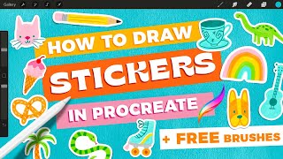 How to Draw Stickers in Procreate  FREE Procreate Brushes [upl. by Asen69]