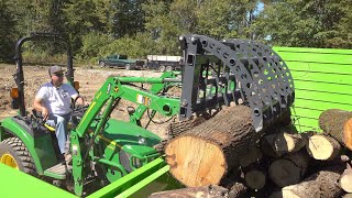 Loading Logs Deere 1025R  2038R Forks vs Grapple [upl. by Hui]