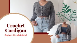 SIMPLE Crochet Cardigan Tutorial  DIY  Cropped Crochet Cardigan  Crochet Sweater Tutorial [upl. by Dickie371]