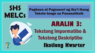 Aralin 3 Tekstong Impormatibo at Tekstong Deskriptibo SHS Grade 11 MELCs Part 1 Ver1 [upl. by Auqinet]