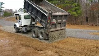 Reverse Drop Spreading Gravel from Dump Truck This guy is good [upl. by Durston]