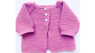 How to knit newborn baby cardigan jacket or coat EASY [upl. by Haggai89]