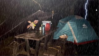 SOLO CAMPING in HEAVY RAIN  Prolonged Thunderstorm [upl. by Hairu]