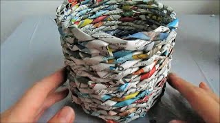 Weaving ROUND BASKET with Recycled Newspaper [upl. by Pilar]