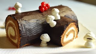 Easy Yule Log Cake for ChristmasBuche de NoelYule log recipeYule log cakeChocolate log cake [upl. by Ettinger]