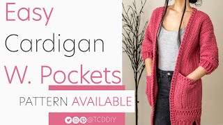 How to Crochet Cardigan w Pockets  Pattern amp Tutorial DIY [upl. by Binnie]