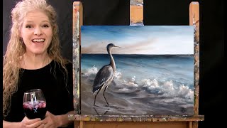 Learn How to Paint BEACH BLUE HERON with Acrylic  Paint and Sip at Home  Step by Step Tutorial [upl. by Marguerita91]