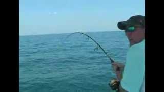 40 LB BARACUDA JUMPS INTO FISHING BOAT [upl. by Ardnalak]