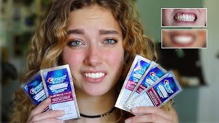 TESTING CREST 3D WHITESTRIPS FOR 5 DAYS  whitening teeth at home sensitivity before  after pics [upl. by Demahom923]