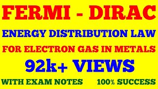 FERMI DIRAC ENERGY DISTRIBUTION LAW FOR ELECTRON GAS IN METALS  FERMI ENERGY  FERMI LEVEL  NOTES [upl. by Chuch179]