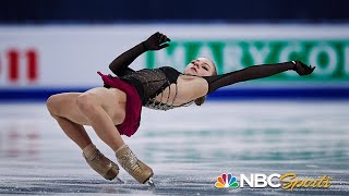 Trusova attempts five quads in valiant free skate vaults from 12th to podium at worlds  NBC Sports [upl. by Aihsenet342]