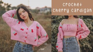 Crochet Crop Cherry Cardigan Tutorial  Chenda DIY [upl. by Frere]