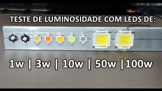 TESTE DE LUMINOSIDADE COM LEDS 1W 3W 10W 50W E 100W [upl. by Eniretac144]