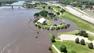 Drone video shows Missouri River flooding near Sioux City [upl. by Ndnarb]