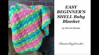 Easy Beginners Shell Baby Blanket by Bonnie Barker [upl. by Aihgn]