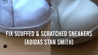 How to Remove Scuffs and Scratches from Leather Sneakers Stan Smith [upl. by Enirrok]