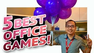 5 FUN PARTY GAMES AT WORK • Part 2 🎲  Minute To Win It Style [upl. by Adneram]