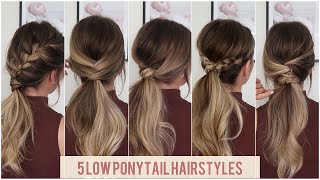 5 Cute low ponytail hairstyles  Hair tutorial [upl. by Nnayar941]