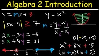 Algebra 2 Introduction Basic Review Factoring Slope Absolute Value Linear Quadratic Equations [upl. by Ardyce]