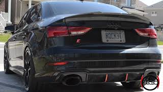 Audi RS3 CTS Turbo Catless Downpipe Sound [upl. by Ellerrad]