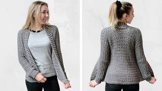 EASY CARDIGAN FOR BEGINNERS  FREE CROCHET PATTERN [upl. by Adnilreh309]