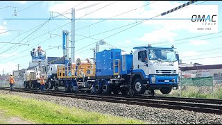 RoadRail Catenary Stringing System 2 Wires 2 ReelStands – Partnership Manco Rail Nz Omac Italy [upl. by Sivaj18]