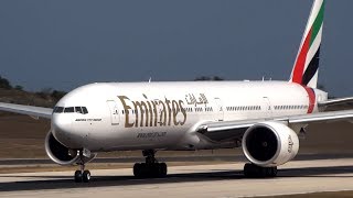 Emirates Boeing 777300ER Close Up Landing amp Takeoff at Malta Airport [upl. by Namrac]