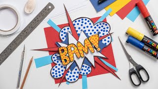 How to make a Pop Art Inspired Comic Book Onomatopoeia  Paper Collage  Zart Art [upl. by Shipp112]