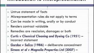 Misrepresentation Lecture 1 of 4 [upl. by Noired]