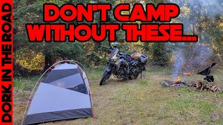 4 Motorcycle Camping Gear Essentials What Moto Camping Gear is quotMust Havequot vs quotNice to Havequot [upl. by Richey]