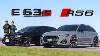 2021 Audi RS6 vs MercedesAMG E63S  DRAG RACE ROLL RACE amp Track Review [upl. by Enaerb]