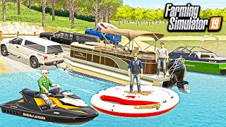 SUMMER BOATING CAMPING amp JETSKIING NEW PONTOON BOAT  FARMING SIMULATOR 2019 [upl. by Loesceke]