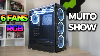 GABINETE GAMER COM 6 FANS RGB PRA SETUP BRANCO RISE GLASS 06 VALE A PENA [upl. by Rednal676]