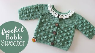 How to Crochet A Baby Cardigan With Bobble Stitch [upl. by Tterb]