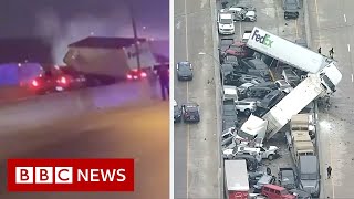 Driver captures deadly 100vehicle Texas pileup  BBC News [upl. by Lladnek400]