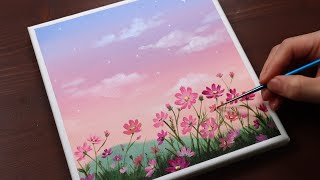 Cosmos Flowers  Landscape  Easy acrylic painting for beginners  PaintingTutorial  Painting ASMR [upl. by Annayak555]