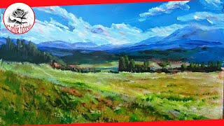 How to Paint a Landscape with acrylics step by step SUBTITLED [upl. by Yetah]