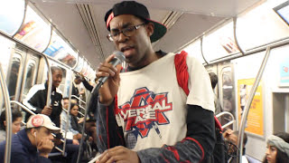 GUY SOUNDS LIKE SPONGEBOB AND MICKEY MOUSE ON MTA TRAIN NYC Verbal Ase BEATBOX [upl. by Oderfodog276]