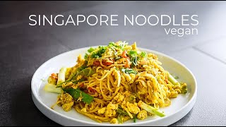 Vegan Singapore Noodles Recipe  Cantonese Curry Rice Noodles [upl. by Nathanil768]