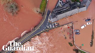 Storm Dennis huge waves and flooded roads in England and Wales [upl. by Yxor]