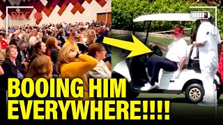 Trump RUNS TO GOLF and GETS BOOED EVERYWHERE [upl. by Yenaled801]