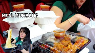 Real Mukbang AMAZING Fired Chicken Japanese Ramen Crispy Sides Sweet amp Spicy Shrimp No Talking [upl. by Nelram480]