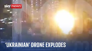 Ukraine War Moment Ukrainian drone hits building in Moscow [upl. by Inaffit482]