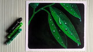 Oil Pastel Drawing 😱 Realistic Drawing Oil Pastel  Oil Pastel Drawing Leaf  water drops on leaf [upl. by Zamir703]