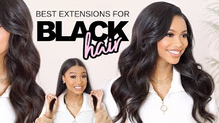 BEST CLIP IN EXTENSIONS FOR BLACK HAIR THE PERFECT BLEND  CURLS QUEEN [upl. by Syxela]