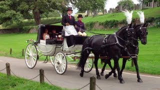 Horse Drawn Carriage at a English Wedding  St Marys Church Tissington Derbyshire UK [upl. by Chloris]